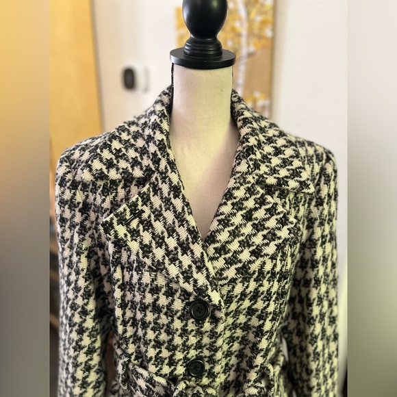 Anne Klein - wool blend elegant houndstooth thick coat - Picture 3 of 13